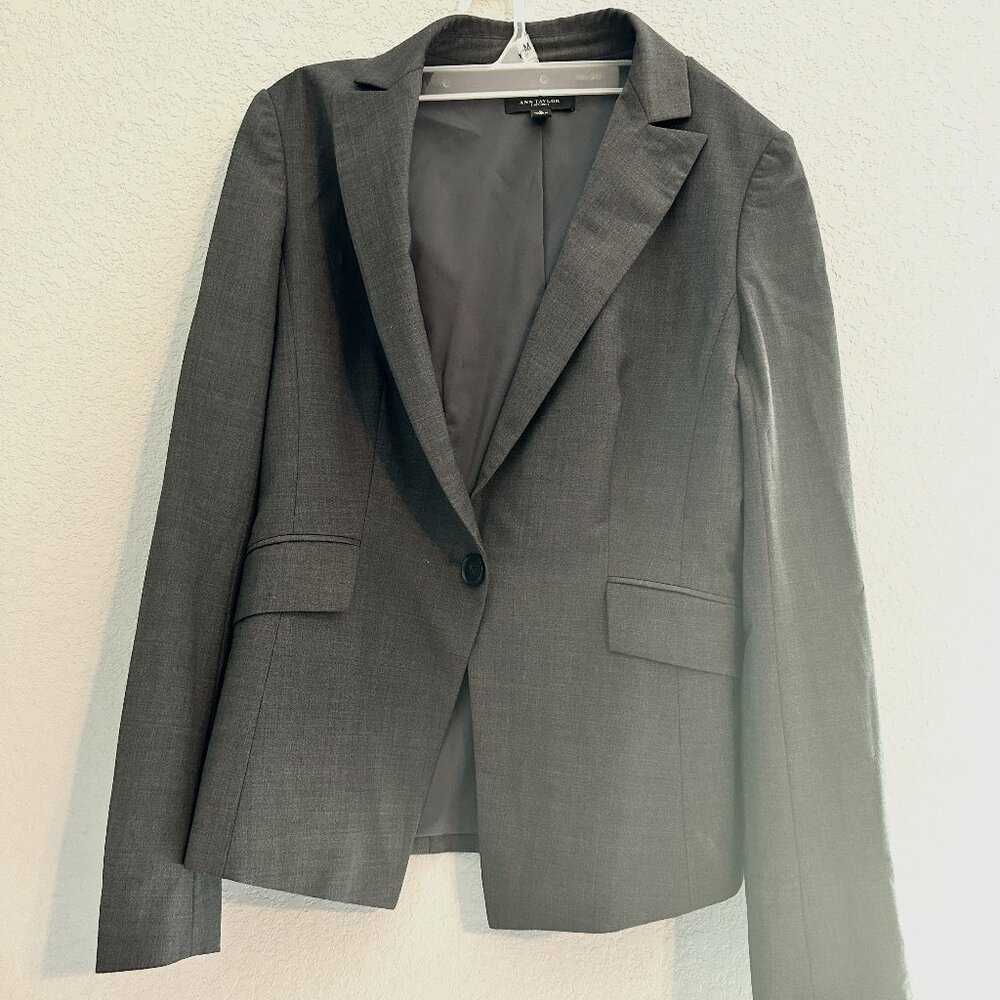 ANN TAYLOR WOOL BLEND TAUPE/SLATE BUSINESS SUIT Size 6